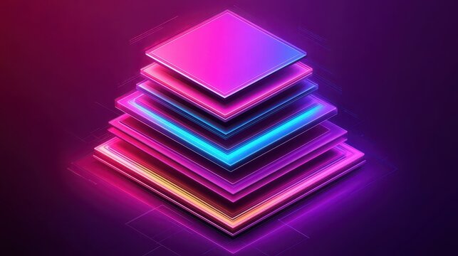 Abstract glowing digital firewall layers with vibrant neon colors, representing cyber security and network protection concepts.