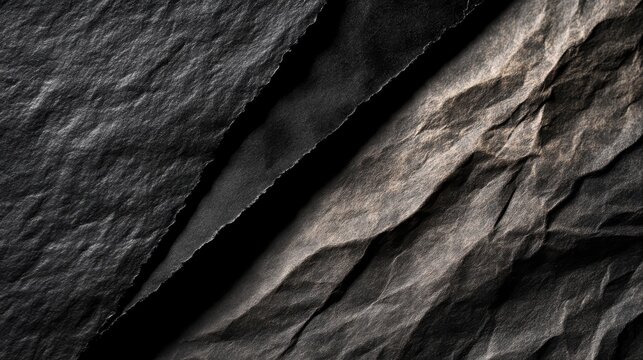 Close-up view of dark, textured paper with intricate wrinkles and organic patterns, showcasing natural material detail