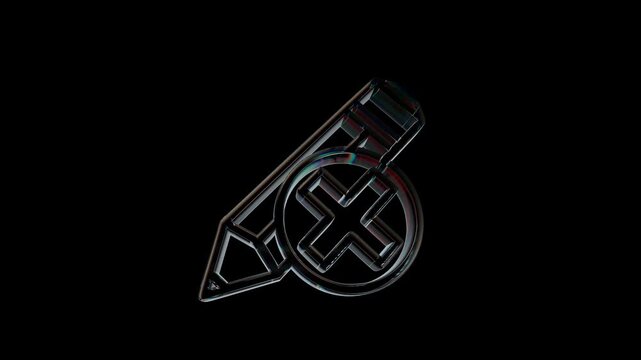 Glass pencil icon with a cross mark symbol 3d icon