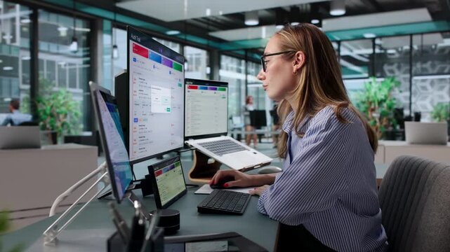 Compliance Officer Reviews Audit Trail Logs Carefully