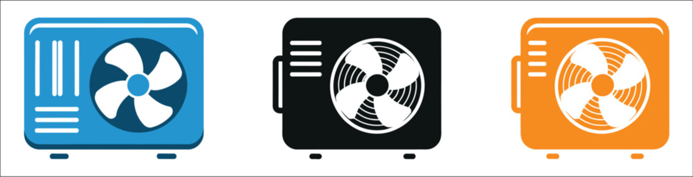 AC outside unit icon vector, HVAC cooling system symbol, air conditioning equipment illustration, climate control technology, ventilation service concept, building maintenance and repair vector illust