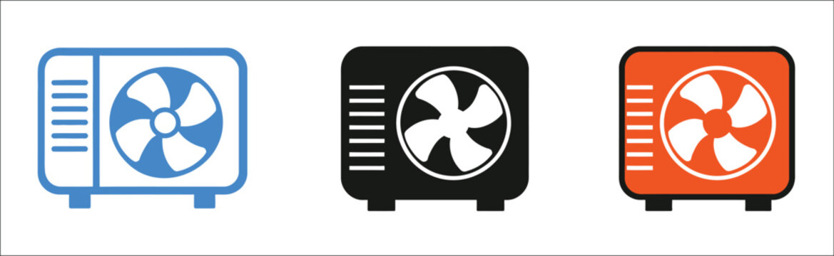 AC outside unit icon vector, HVAC cooling system symbol, air conditioning equipment illustration, climate control technology, ventilation service concept, building maintenance and repair vector illust