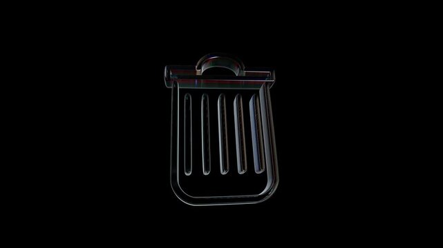 Glass trash bin icon on a dark background 3d icon