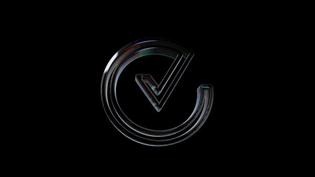 Shiny glass check mark icon on black background 3d icon