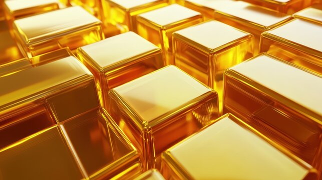Gleaming Gold Bars Stacked in a Wealthy Financial Display.