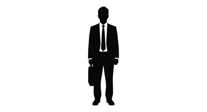 Businessman Standing With Briefcase Formal Attire Black Silhouette male person figure