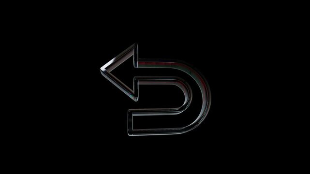 Shiny glass undo arrow icon on black background 3d icon