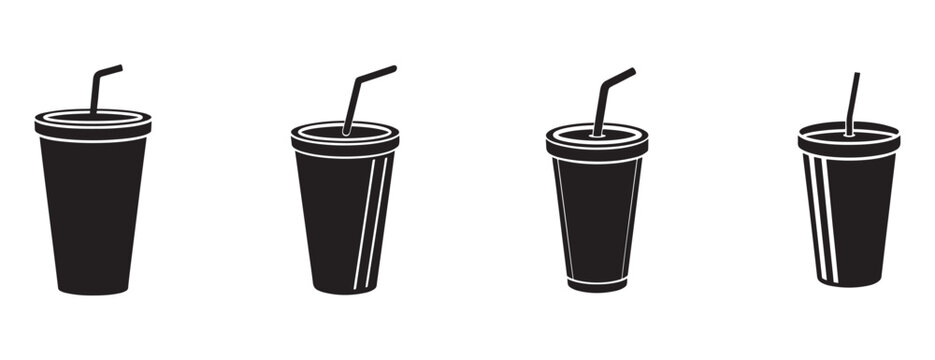 disposable paper cups with straws for cold drinks on white background  paper cups with bendy straws for beverages  take away coffee cups