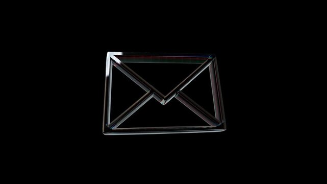 Shiny glass envelope icon on a black background 3d icon