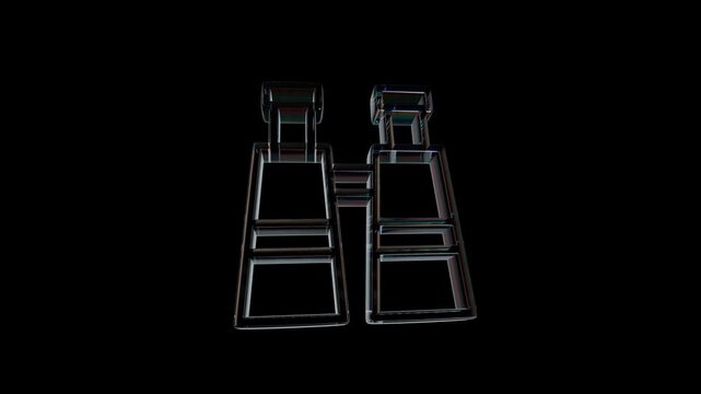 Glass binoculars icon with neon light effect on black 3d icon
