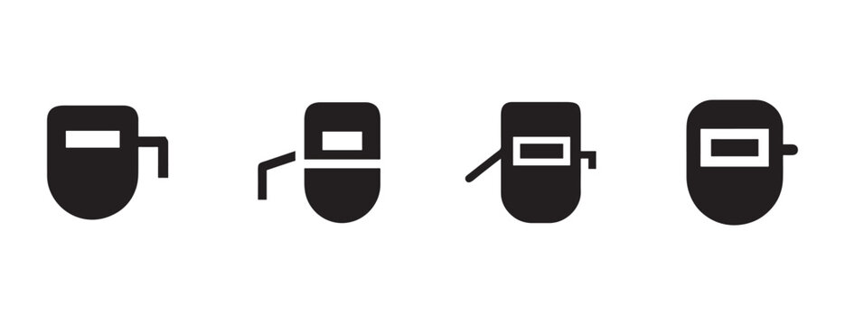 welding masks in different positions on white background for industrial safety and protection concepts  industrial safety equipment