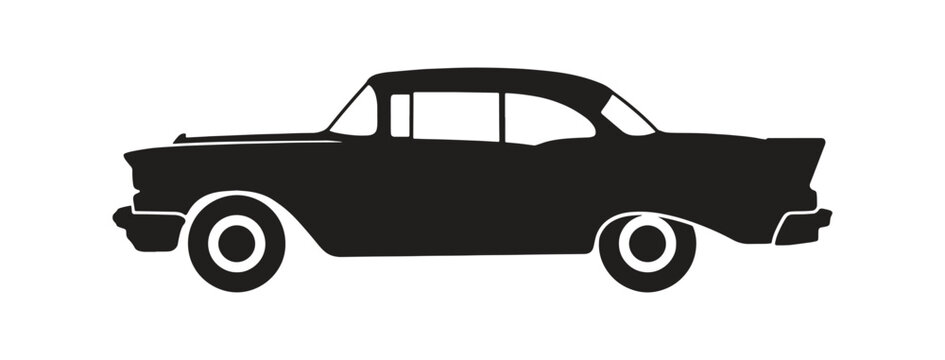 Solid black silhouette of a classic retro car in a clean side-view vector style.