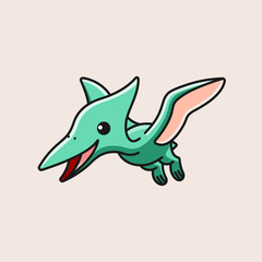 Cute Flying Pterodactyl Dinosaur Cartoon Illustration © Rakka