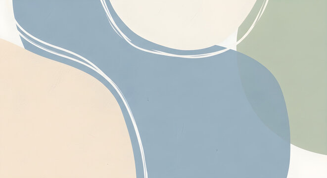 Minimalist abstract organic shape background in soft powder blue, warm ivory, and pale sage green tones. Aesthetic hand painted gouache template with expressive brush strokes and natural texture.