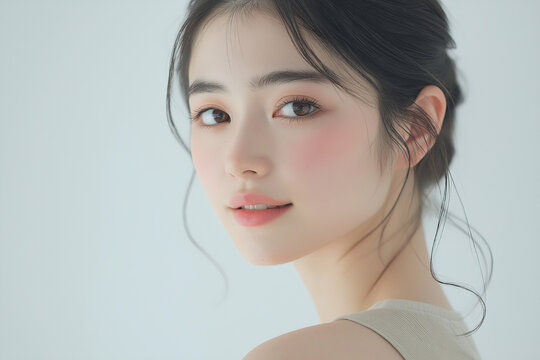 美容, 女性, スキンケア, 化粧品, ビューティー, 若い女性, 美肌, 日本人, アジア人, フェイシャル, メイク, 美容液, 保湿, クリーム, エイジングケア, 美容医療, エステ, 美容クリニック, 肌ケア, ナチュラルメイク, 透明感, ツヤ肌, モデル, 笑顔, ポートレート, クローズアップ, リラックス, 癒し, 健康的, 美白, コラーゲン, ヒアルロン酸, アンチエイジング