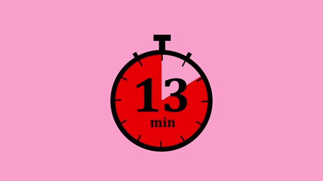 Animated countdown timer clock with red progress indicator on a vibrant pink background, for time management, presentations, productivity tracking, and efficient deadline, 