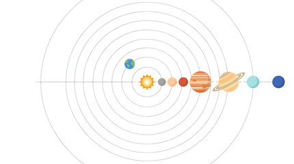 Solar System Layout Flat Vector Diagram with Planet Orbits Around Central Star Educational Space Infographic Isolated on White Background © Marufa