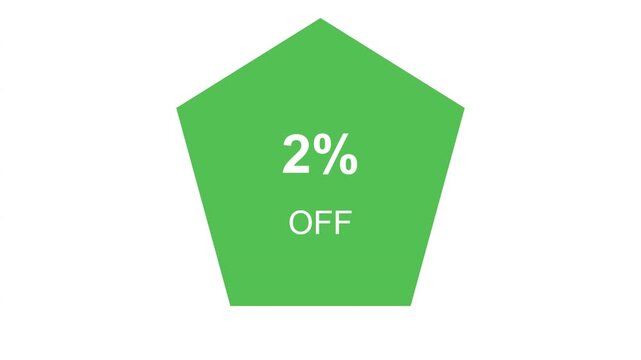 Discount sign with 2 percent off on green pentagon shape
