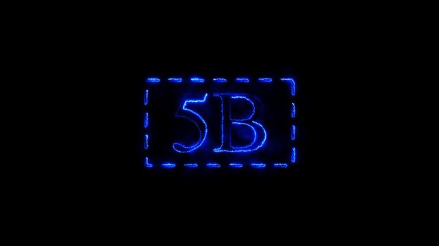 Blue Neon Light 5B Text with Dashed Border Loop Animation on Black Background