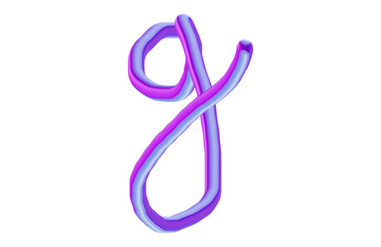 Glossy purple lowercase g 3d render isolated on transparent background for modern creative typography