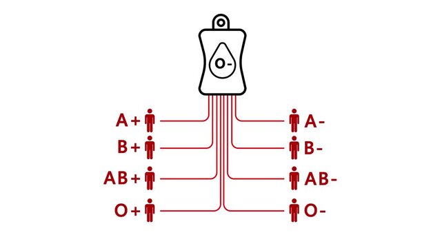 Blood Transfusion Compatibility Charts Video. Universal Donor O- and Universal Recipient AB+. All 8 Blood Types ABO/Rh Transfusion Diagram.