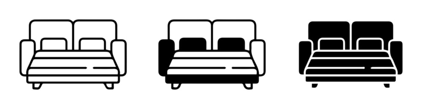 Sofa Bed Icons, Convertible Couch Vector Set, Furniture Transformation Graphics