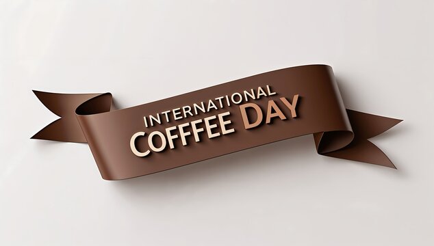 International coffee day brown ribbon on light background