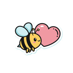 Fototapeta premium Cute Bee with Pink Heart