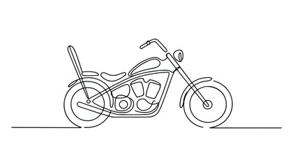 One continuous line illustration of an chopper bike , isolated on white background. © line