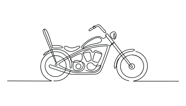 One continuous line illustration of an chopper bike , isolated on white background.