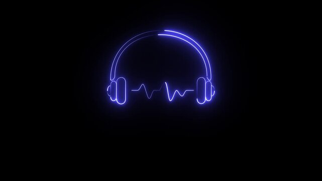 A neon heart rate waveform merging with headphones. It is commonly used as a symbol for health, fitness, music, or audio monitoring.