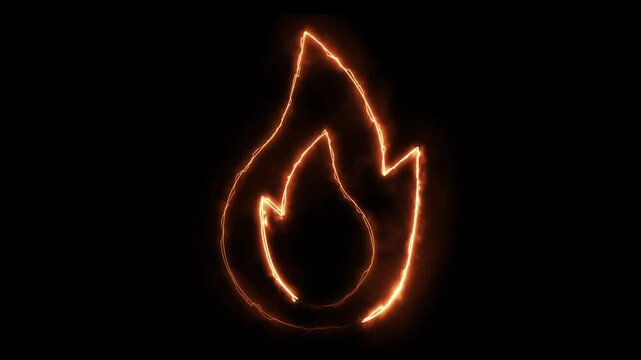 A stock video asset featuring an animated orange fire flame outline icon.