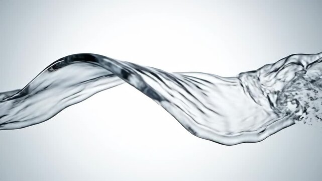 Super slow motion of clear transparent water waving, twisting, and splashing in a vortex isolated on a clean white background creating a beautiful abstract wave