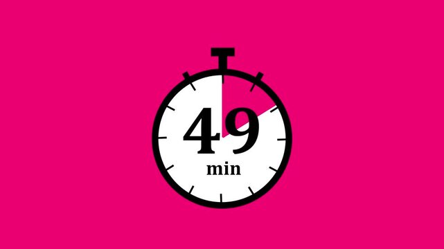 Dynamic countdown timer animation featuring a minimalist stopwatch with decreasing minutes on a vibrant pink background, for time management, and productivity presentations, and media