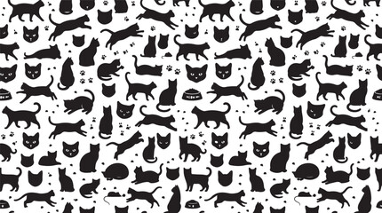 Fototapeta premium Black cat silhouettes isolated on transparent background