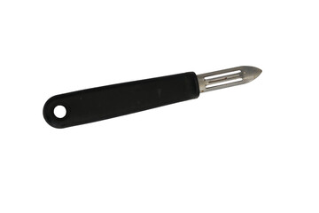 Fototapeta premium Ergonomic black vegetable peeler with sharp stainless steel blade for kitchen use