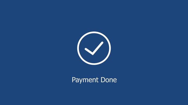 Minimalist digital payment success animation featuring a clean white checkmark on a solid navy blue background, representing secure financial, transactions, online checkout, confirmation, and