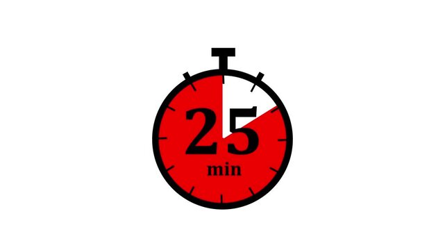Stopwatch timer animation counting down minutes with red progress indicator for efficient time management presentations, productivity tracking, deadline reminders, and educational tutorials