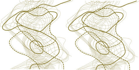 Seamless vector topographic map background. Line topography map seamless pattern. Mountain hiking trail over terrain. Contour background geographic grid. © MdNayebAli