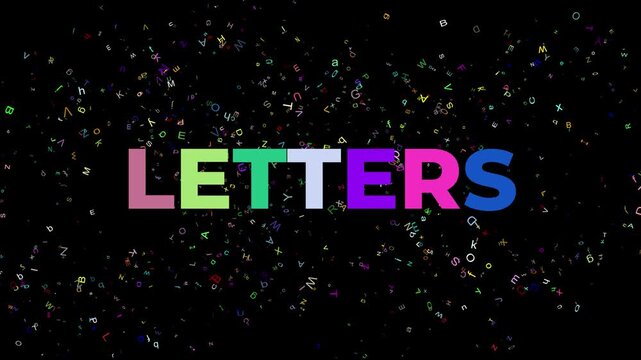 a large word letters that shifts through many colors while spectacular fireworks explode in the background to reveal various multicolored letters across the screen