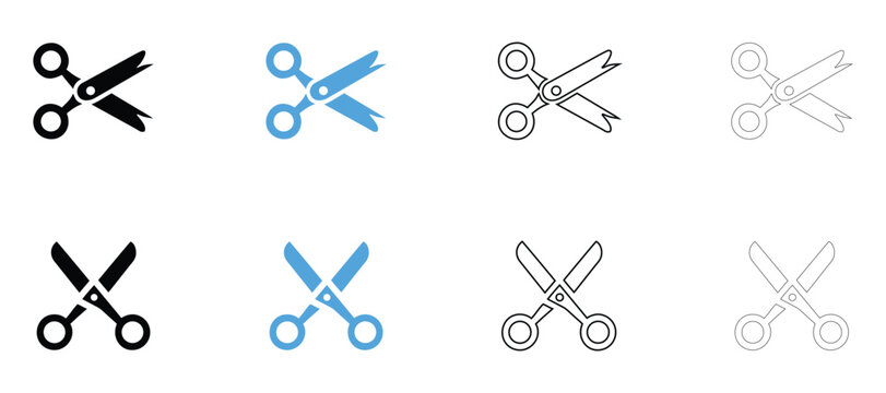 Open scissors vector icon, scissor cutting sign symbol vector, silhouette and outline isolated on transparent background