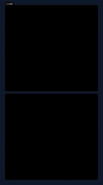 Minimalist digital interface screen with two empty black rectangular video windows designed for broadcast media or live streaming video overlays