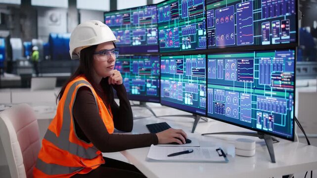 Woman Operator Monitors Systems Controlling Power Plant&rsquo;s Gas