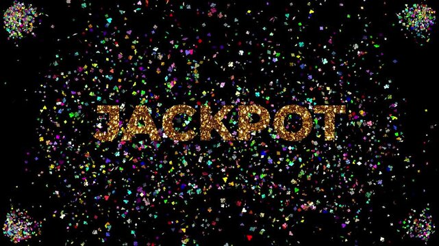explosion of multicolored symbols and confetti combined with a JACKPOT text that grows and scales dynamically on screen