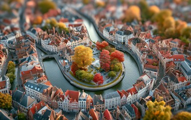 Fototapeta premium Enchanting Canals of Medieval Bruges Surrounded by Autumn Colors in Belgium