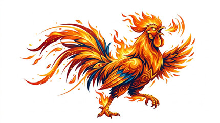 Crowing Fire Rooster Illustration Flaming Chicken Vector Mascot © Lapak orang bejo