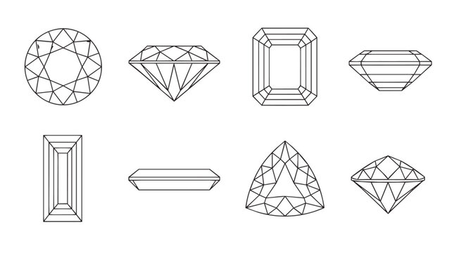 Set of diverse gemstone cuts in black outline style