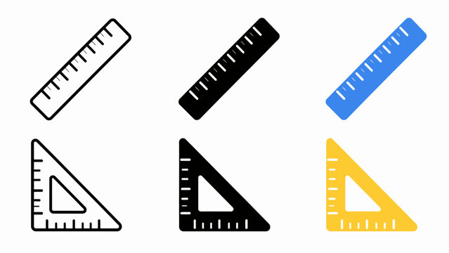 Colorful and black ruler and triangle set for measurement and geometry