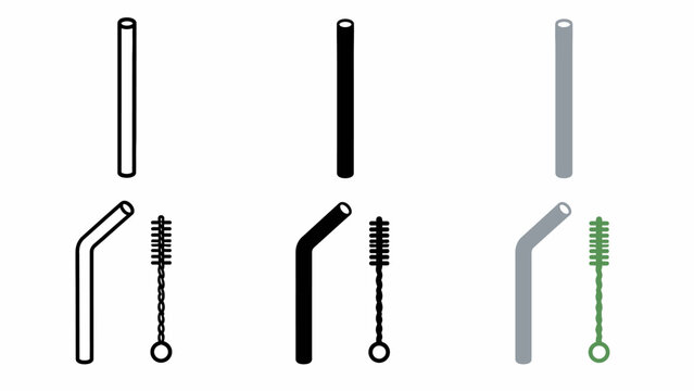 Reusable metal and silicone straws with cleaning brushes in various designs
