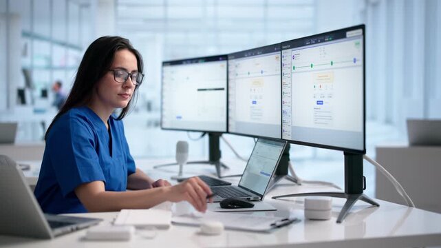 Medical Billing Specialist Reviews Coding Details On Laptop